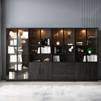 Black Glass Doors Wood Large Display Cabinet with Drawers