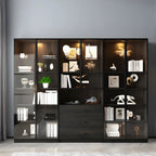 Black Glass Doors Wood Large Display Cabinet with Drawers