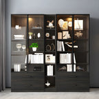 Black Glass Doors Wood Large Display Cabinet with Drawers