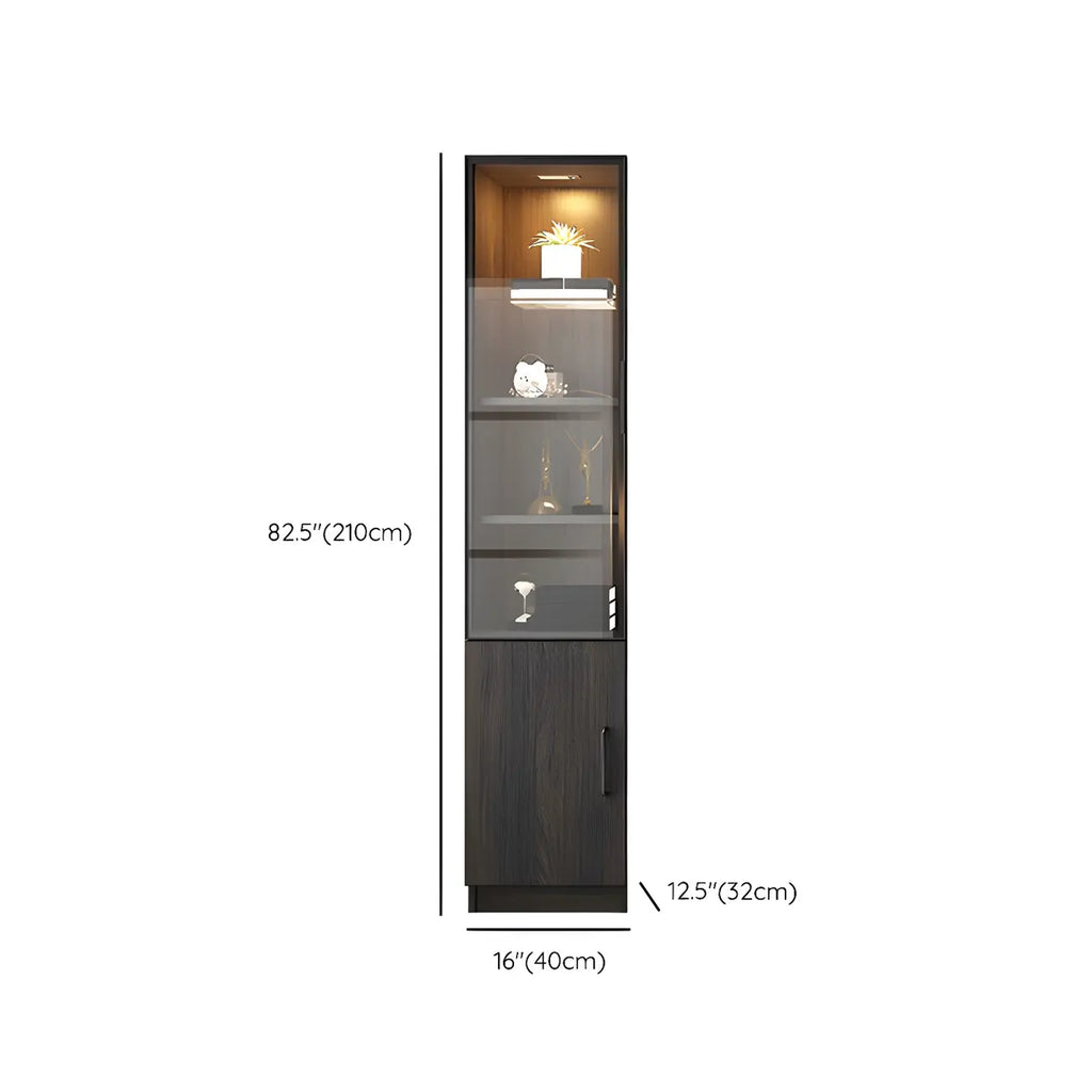 Black Glass Doors Wood Large Display Cabinet with Drawers