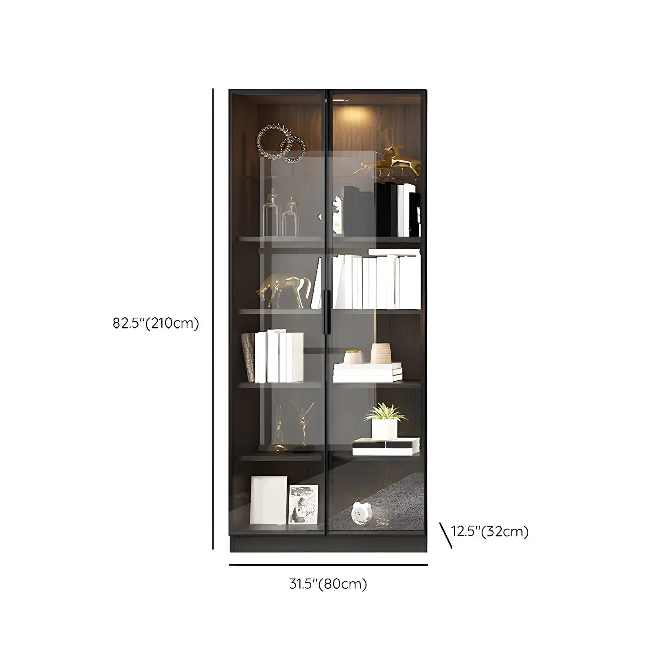 Black Glass Doors Wood Large Display Cabinet with Drawers