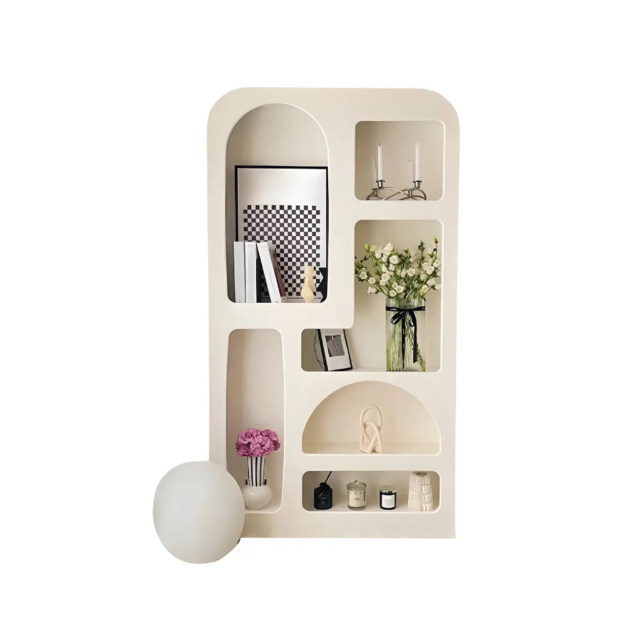 Contemporary White Wood Open Storage Display Cabinet