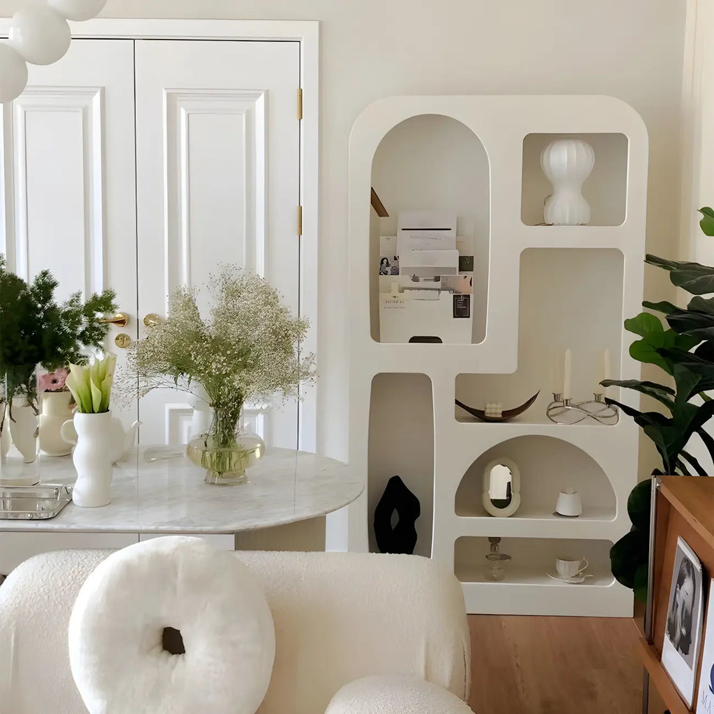 Contemporary White Wood Open Storage Display Cabinet