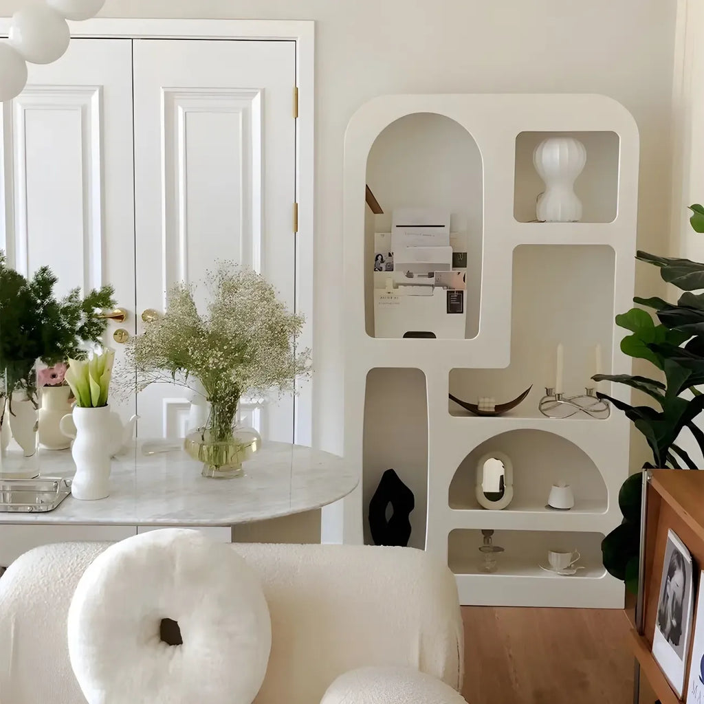 Contemporary White Wood Open Storage Display Cabinet