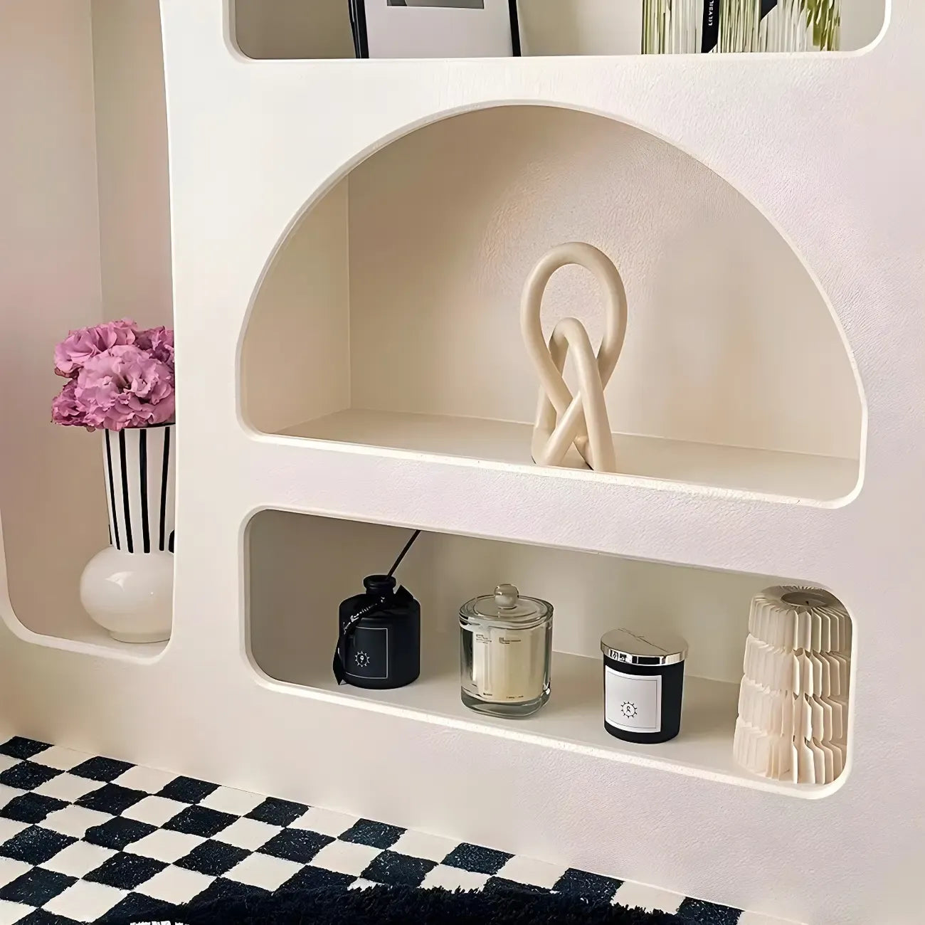Contemporary White Wood Open Storage Display Cabinet