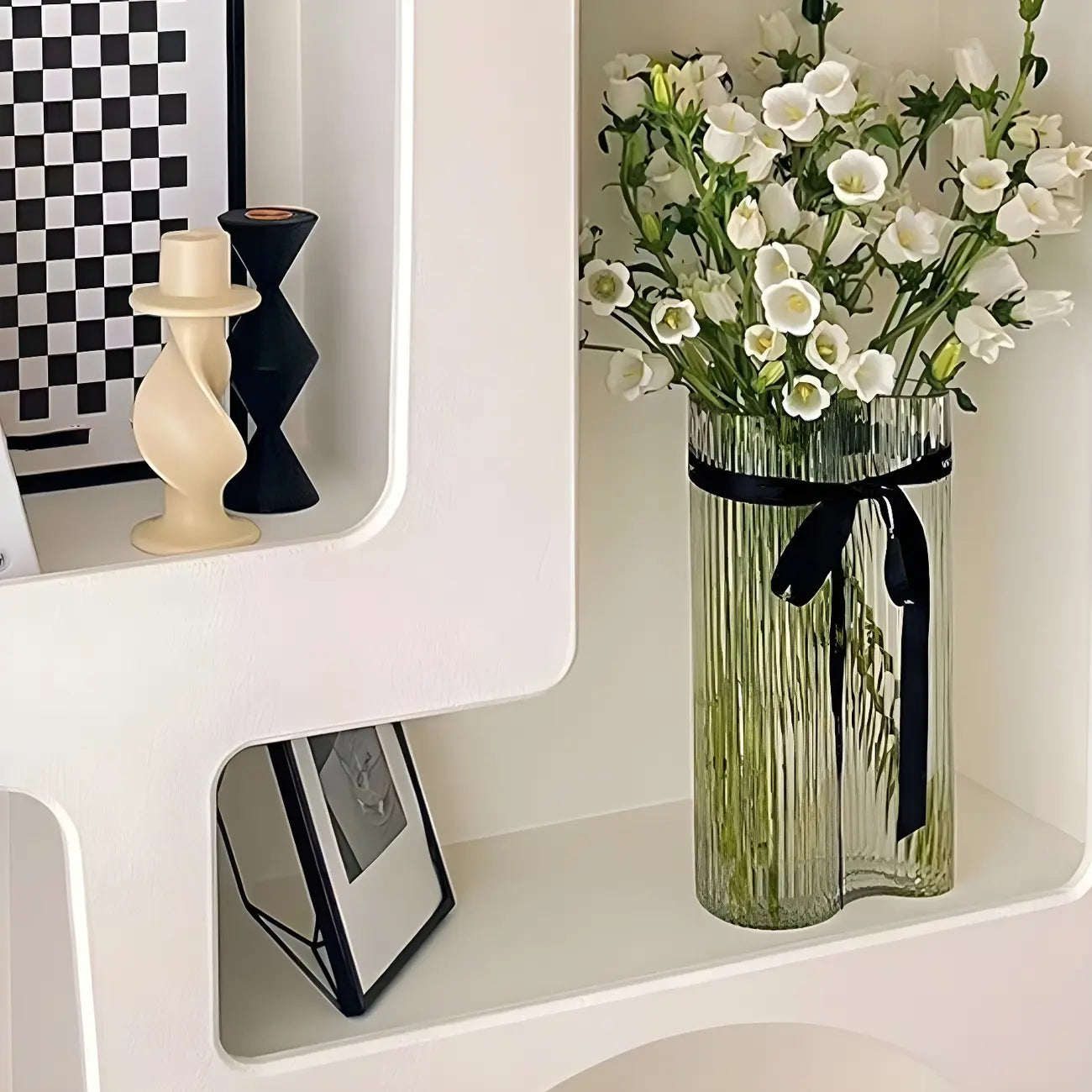 Contemporary White Wood Open Storage Display Cabinet