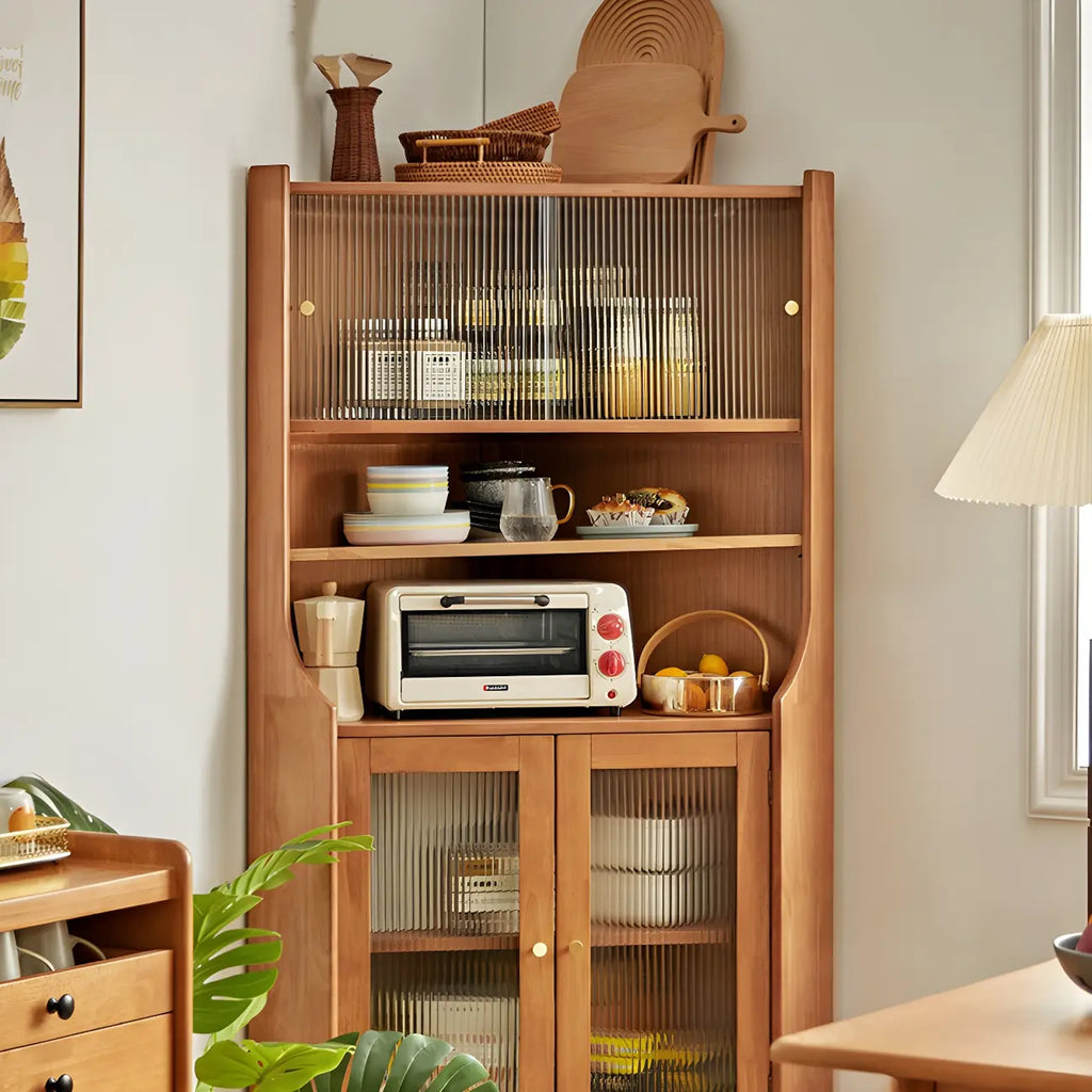 Adjustable Shelves Wood Cherry Open Corner China Cabinet