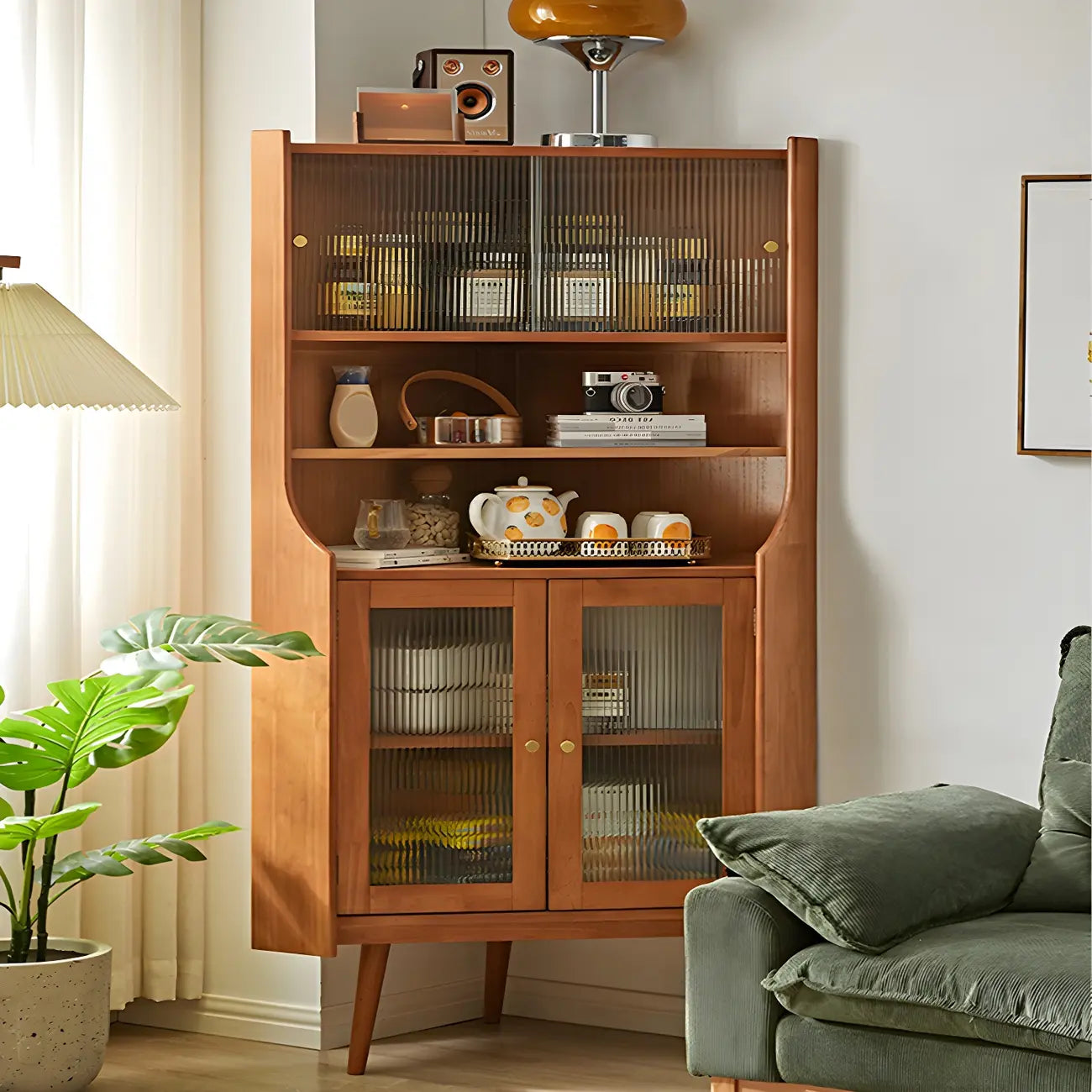 Adjustable Shelves Wood Cherry Open Corner China Cabinet