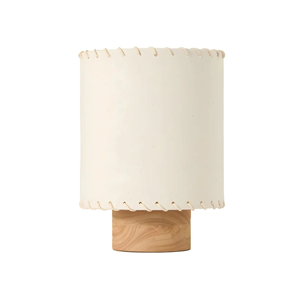 Rustic White Drum Wood Table Lamp for Ambient Bedroom
