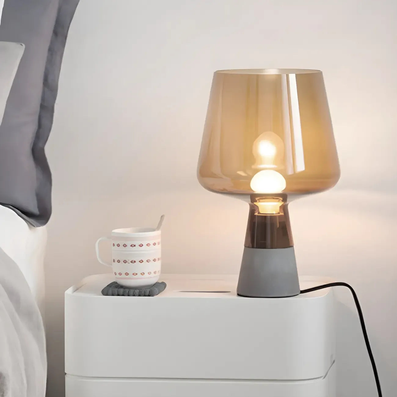 Modern Amber Glass Geometric Table Lamp for Bedroom