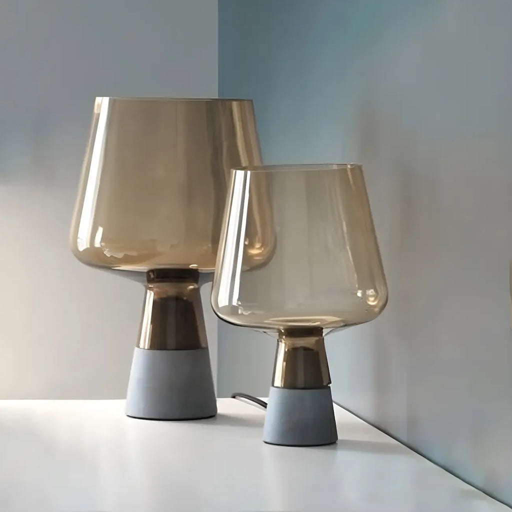 Modern Amber Glass Geometric Table Lamp for Bedroom