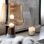 Modern Amber Glass Geometric Table Lamp for Bedroom