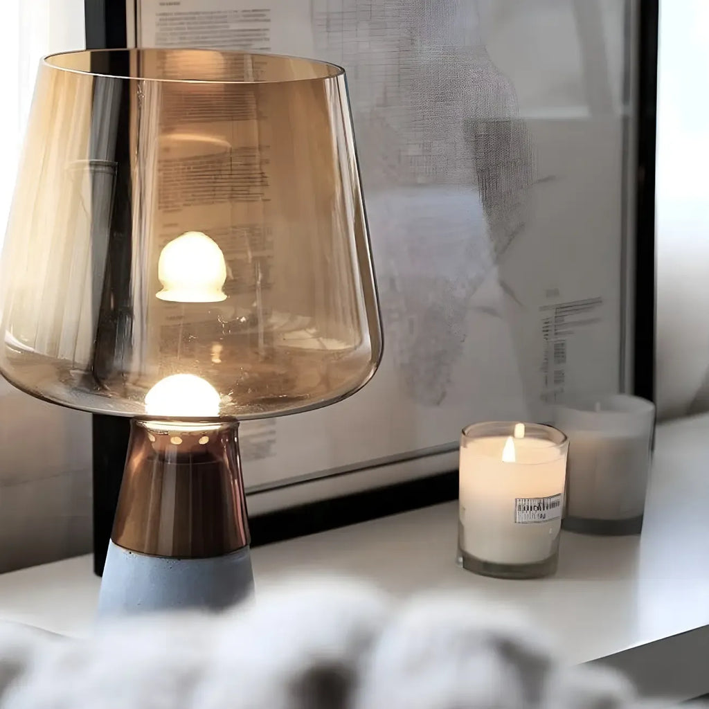 Modern Amber Glass Geometric Table Lamp for Bedroom