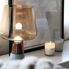 Modern Amber Glass Geometric Table Lamp for Bedroom