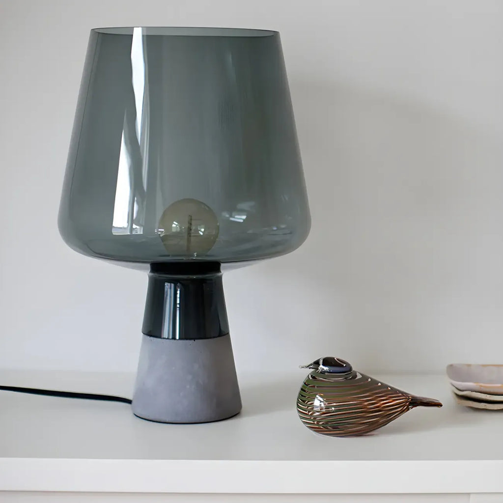 Modern Amber Glass Geometric Table Lamp for Bedroom