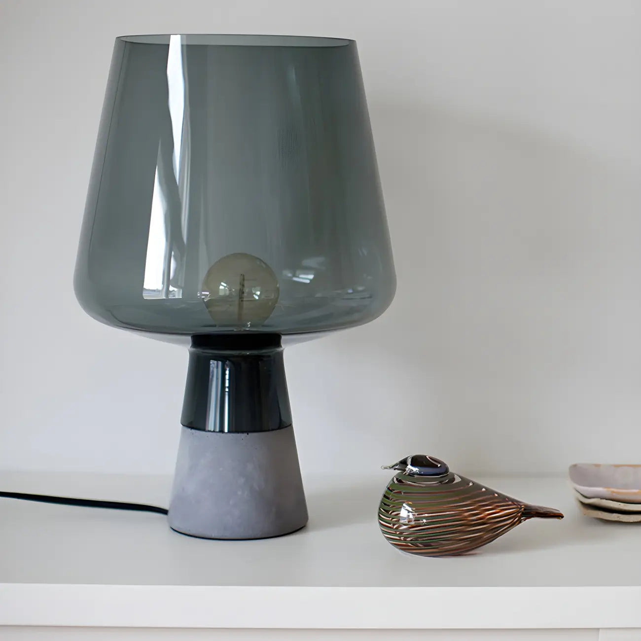 Modern Amber Glass Geometric Table Lamp for Bedroom