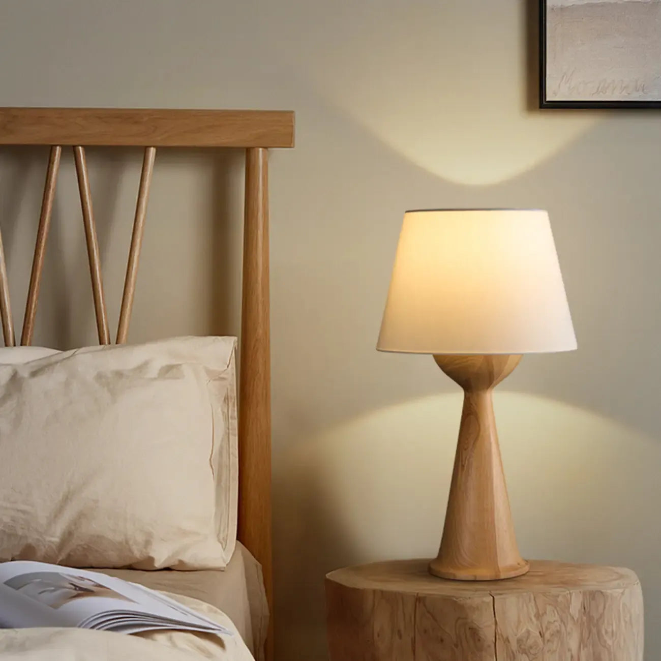Natural Wooden White Table Lamp for Living Room