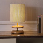 Beige Shade Wooden Base Table Lamp Plug-in for Residential