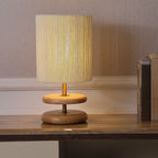 Beige Shade Wooden Base Table Lamp Plug-in for Residential