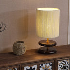 Beige Shade Wooden Base Table Lamp Plug-in for Residential