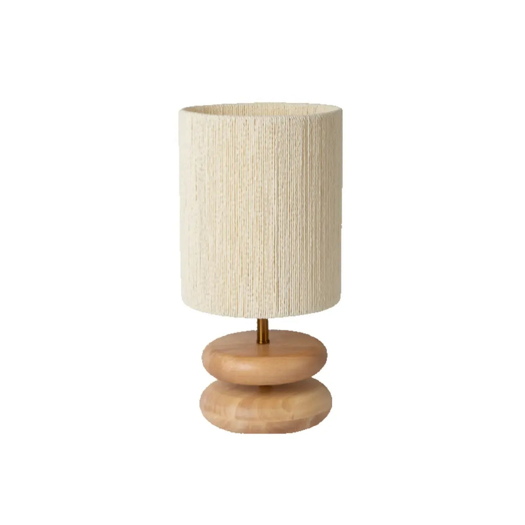 Beige Shade Wooden Base Table Lamp Plug-in for Residential