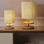 Beige Shade Wooden Base Table Lamp Plug-in for Residential