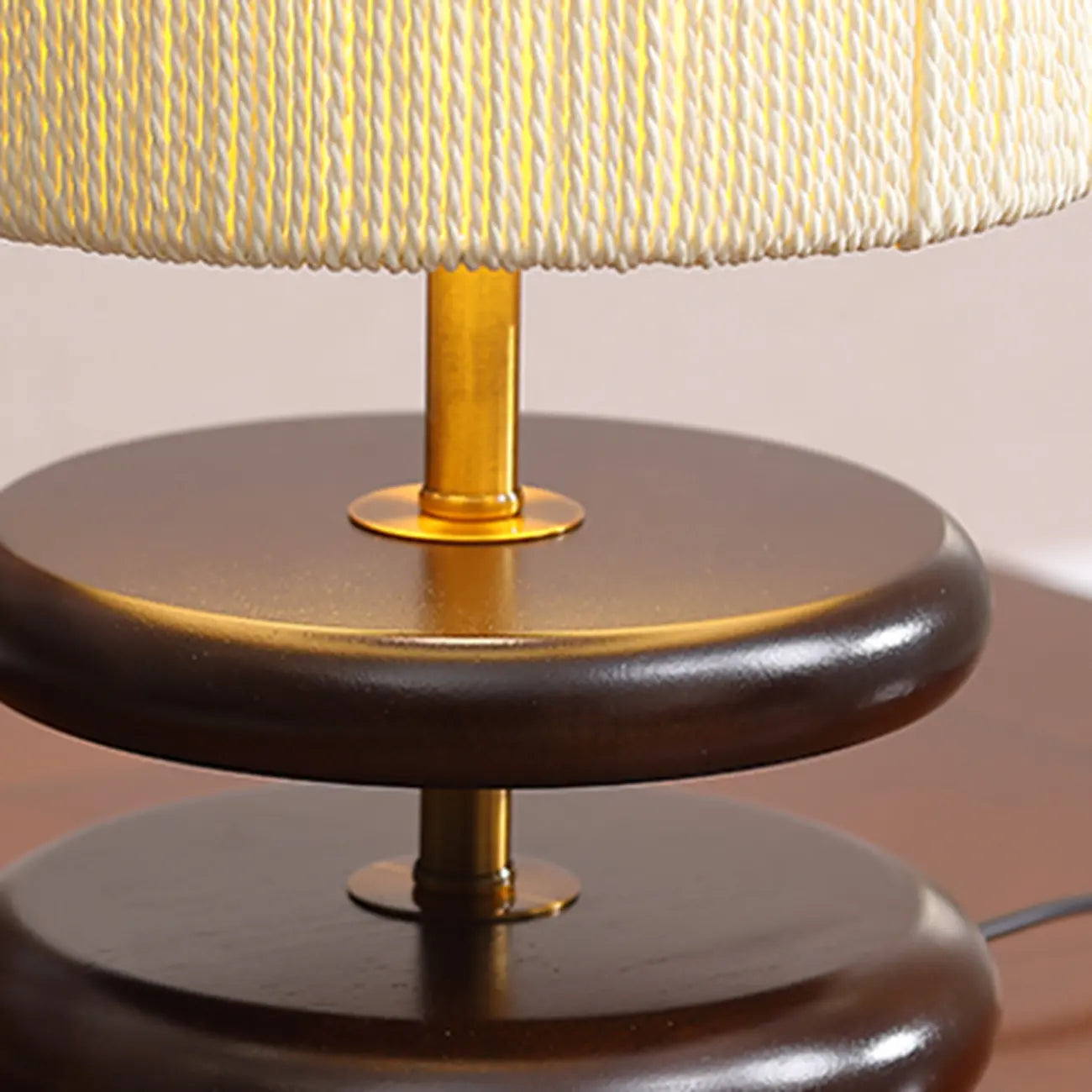 Beige Shade Wooden Base Table Lamp Plug-in for Residential