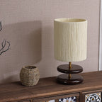 Beige Shade Wooden Base Table Lamp Plug-in for Residential