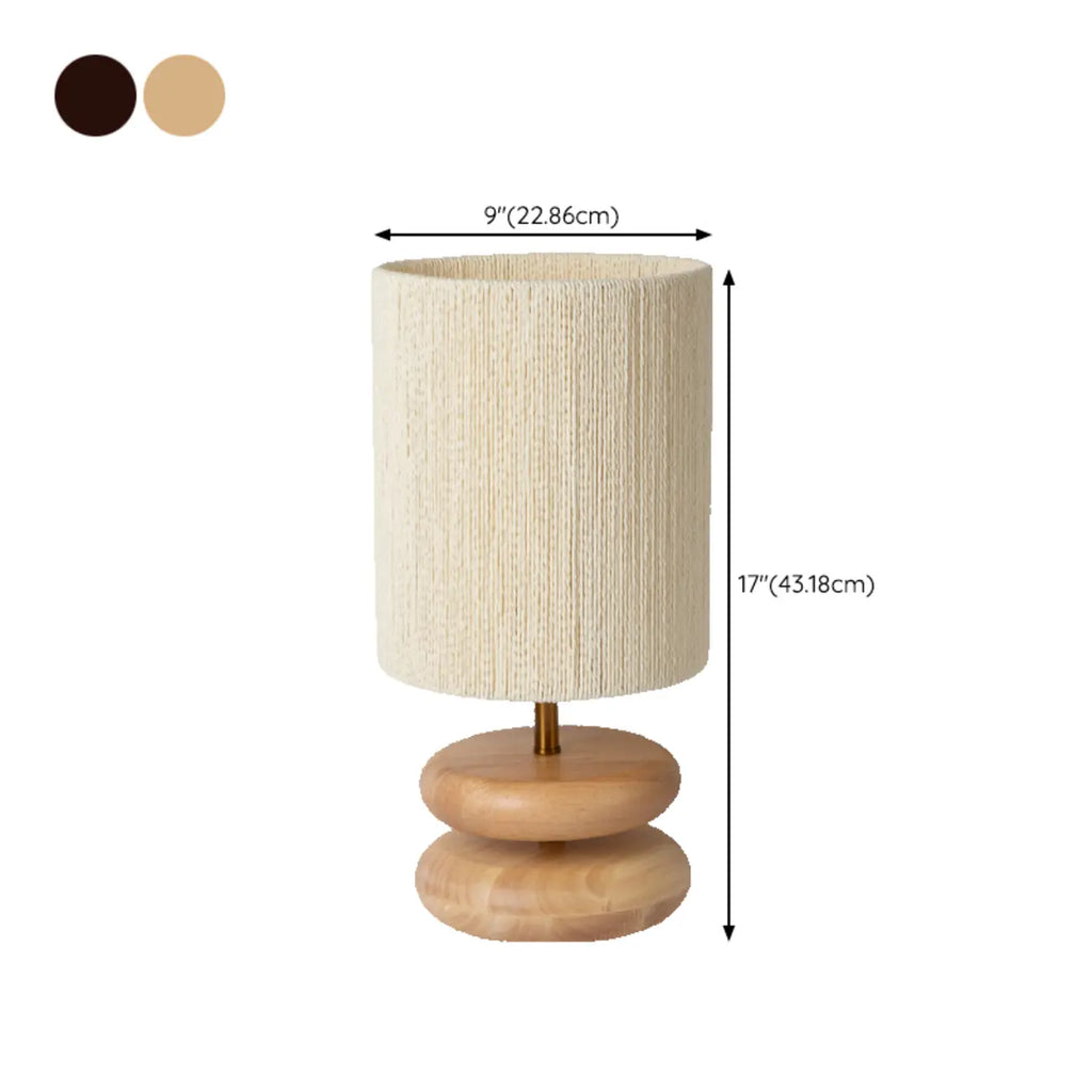 Beige Shade Wooden Base Table Lamp Plug-in for Residential