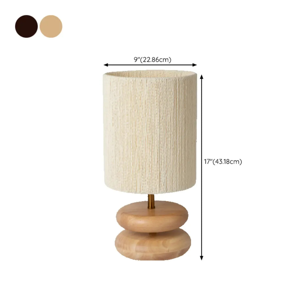 Beige Shade Wooden Base Table Lamp Plug-in for Residential