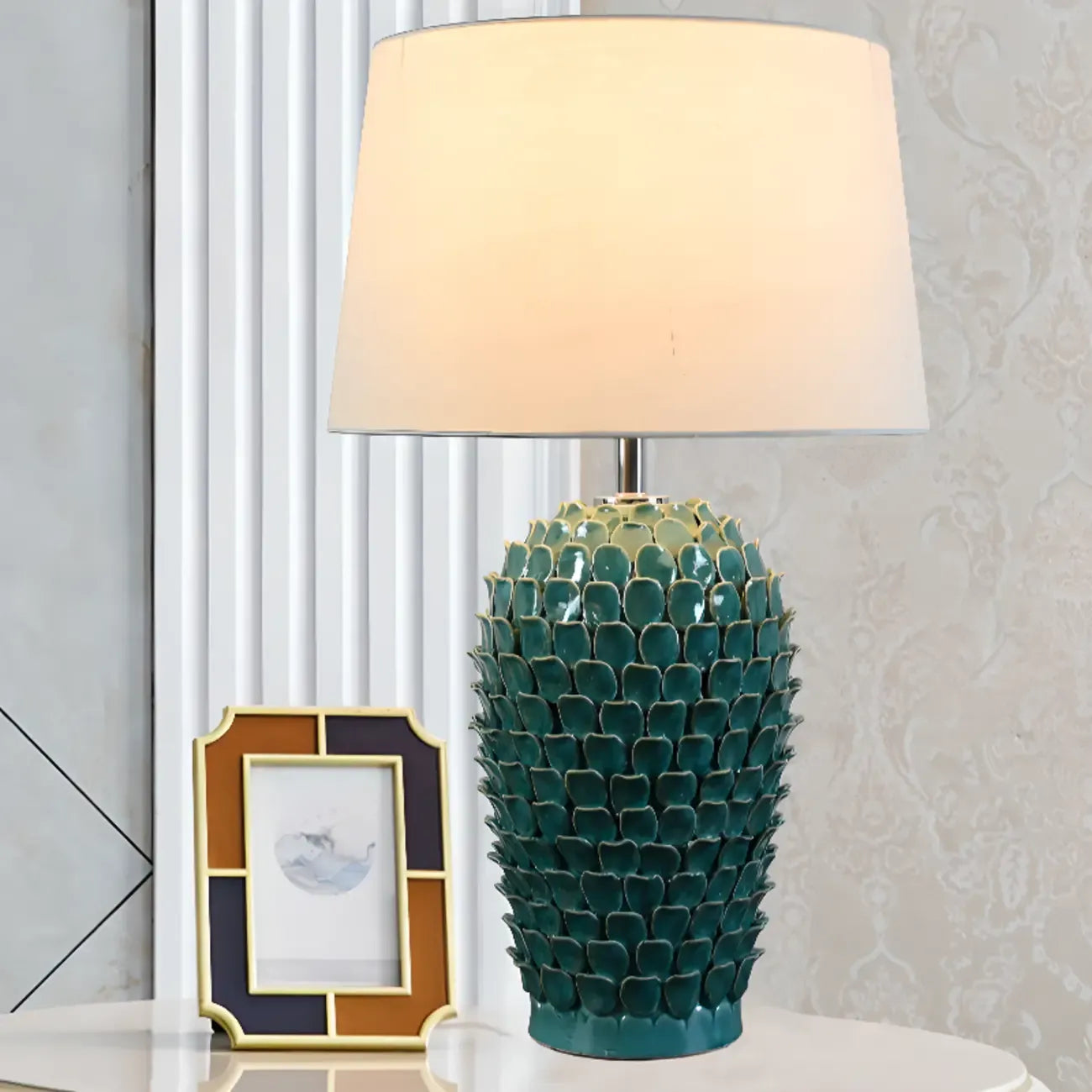 Green Ceramic Modern Table Lamp Plug-In for Living Room