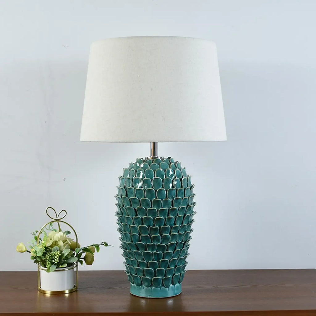 Green Ceramic Modern Table Lamp Plug-In for Living Room