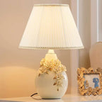 White Ceramic Ceramic Carved Table Lamp with Fabric Lampshade