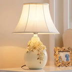 White Ceramic Ceramic Carved Table Lamp with Fabric Lampshade