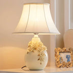 White Ceramic Ceramic Carved Table Lamp with Fabric Lampshade