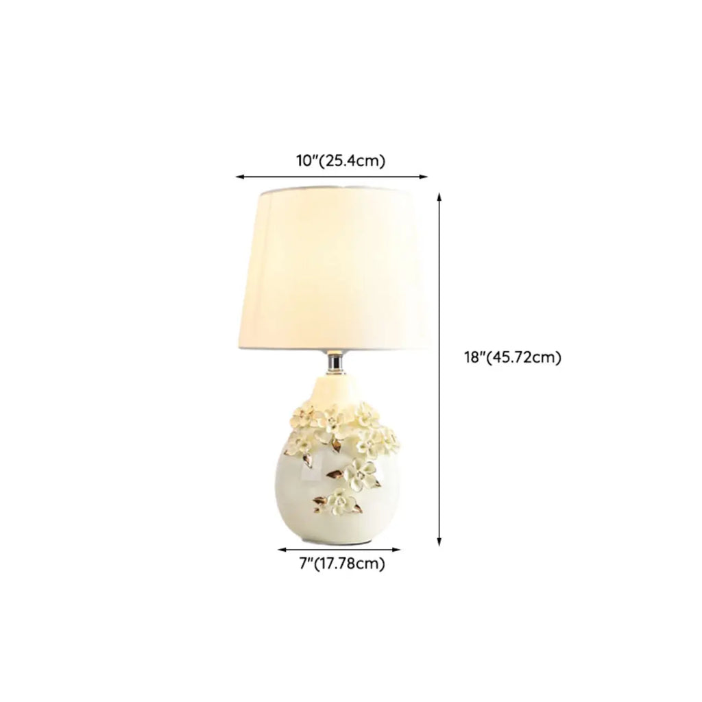 White Ceramic Ceramic Carved Table Lamp with Fabric Lampshade