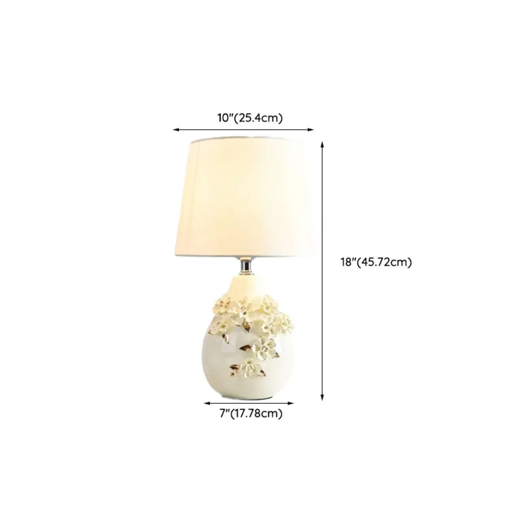 White Ceramic Ceramic Carved Table Lamp with Fabric Lampshade