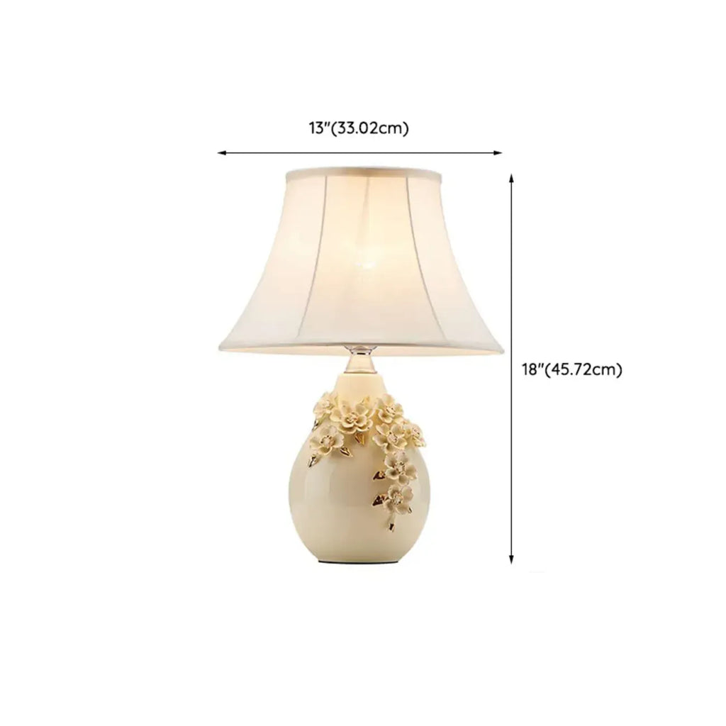 White Ceramic Ceramic Carved Table Lamp with Fabric Lampshade