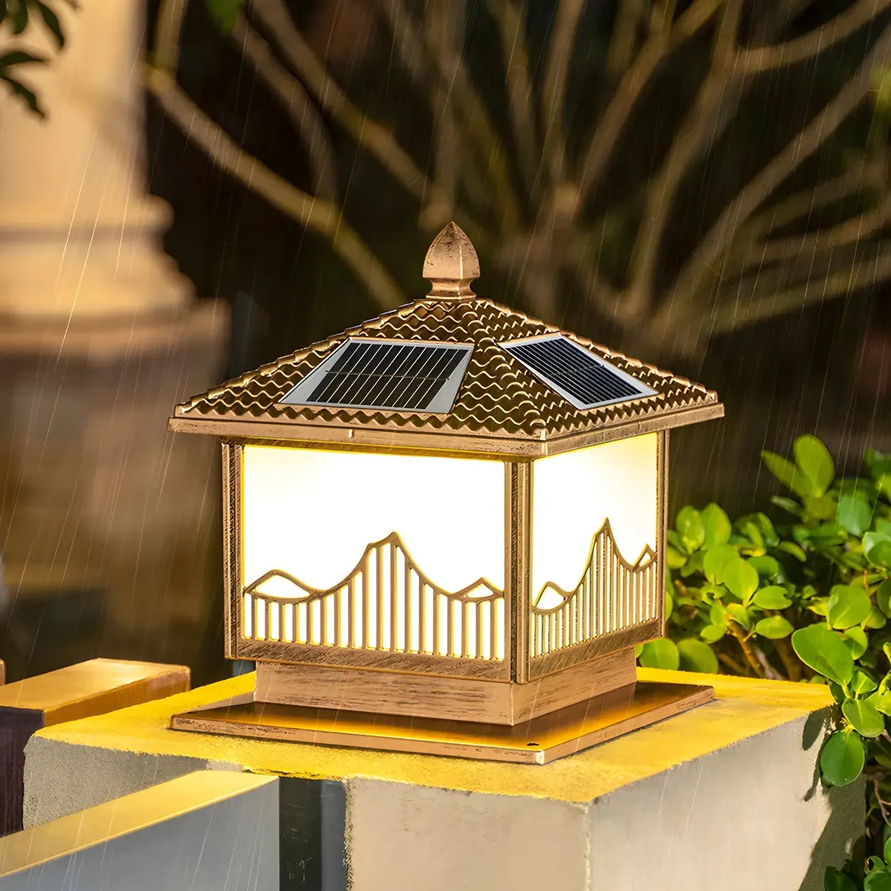 Chic Black House-Shape LED Solar Outdoor Post Lights