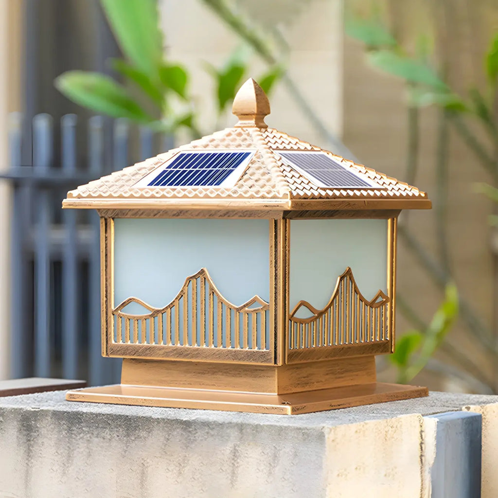 Chic Black House-Shape LED Solar Outdoor Post Lights