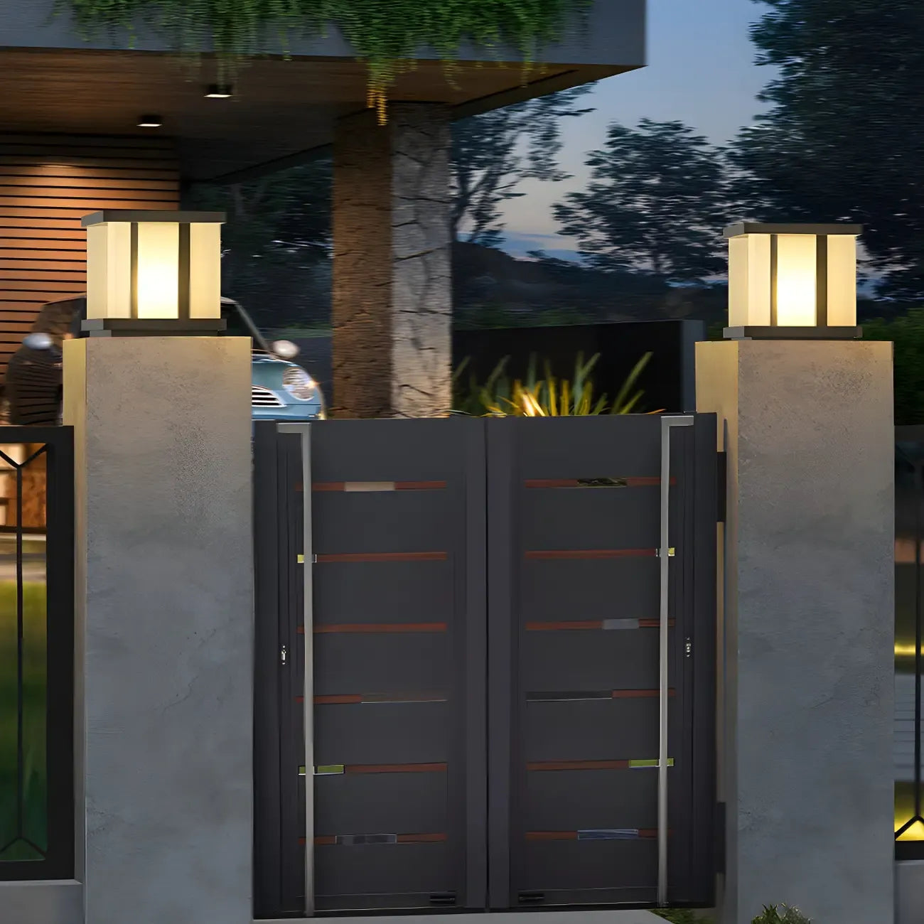 Outdoor Black LED Pillar Table Lamp for Decor with Warm Light
