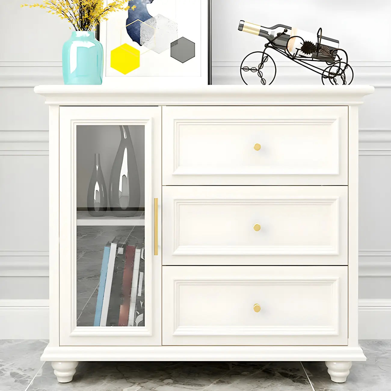 Contemporary Wooden Sideboard with 3 Drawers in White