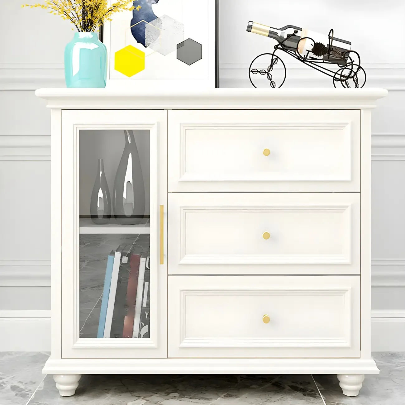 Contemporary Wooden Sideboard with 3 Drawers in White