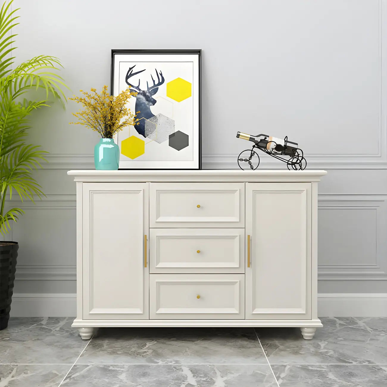 Contemporary Wooden Sideboard with 3 Drawers in White