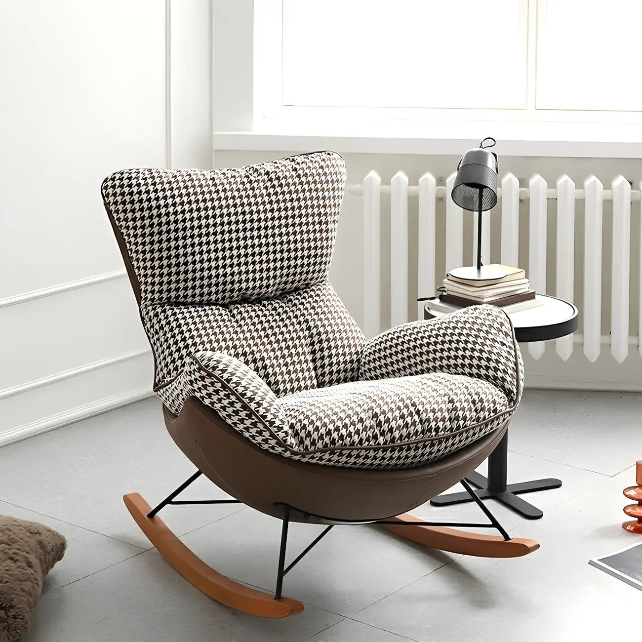 Contemporary Houndstooth Upholstered Rocking Chair for Indoor