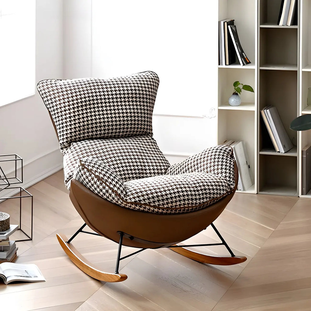 Contemporary Houndstooth Upholstered Rocking Chair for Indoor