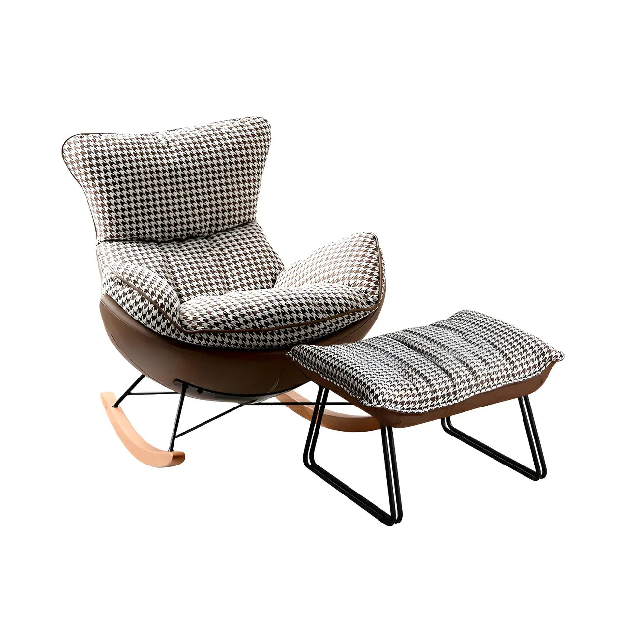 Contemporary Houndstooth Upholstered Rocking Chair for Indoor