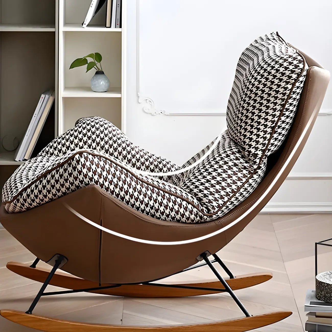 Contemporary Houndstooth Upholstered Rocking Chair for Indoor