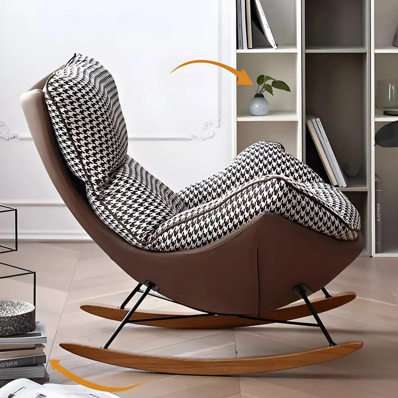 Contemporary Houndstooth Upholstered Rocking Chair for Indoor