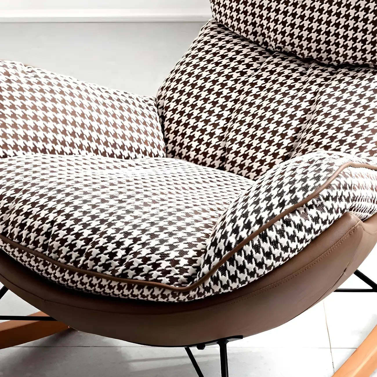 Contemporary Houndstooth Upholstered Rocking Chair for Indoor